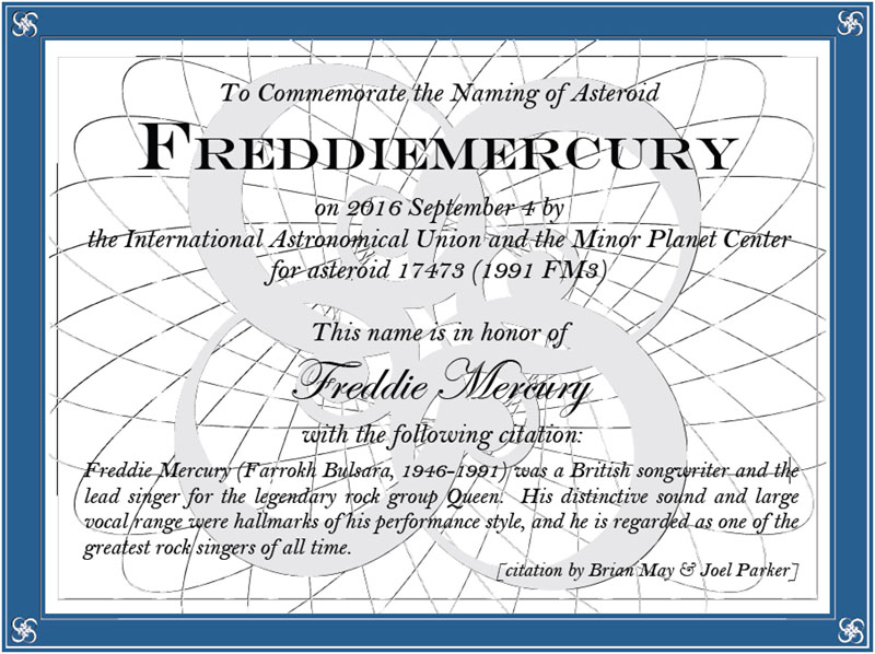 Asteroide Freddie Mercury FM_Certificate_800x598